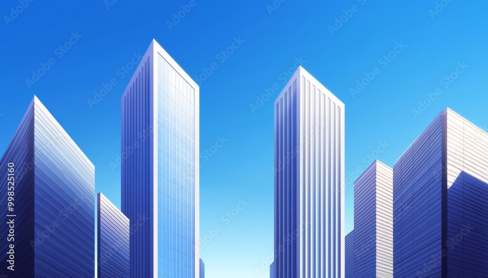 A dynamic city skyline illustration with tall, blue skyscrapers featuring glowing windows, extending upward into the light. A dynamic city skyline illustration with tall, blue skyscrapers featuring glowing windows, extending upward into the light.