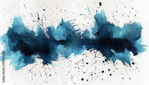 Blotches of blue paint on white background, creative simple background for a title or advertisement