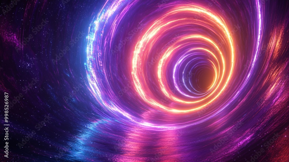 Vibrant Neon Light Tunnel with Futuristic Glowing Rings in Space - Abstract Digital Art Background Vibrant Neon Light Tunnel with Futuristic Glowing Rings in Space - Abstract Digital Art Background