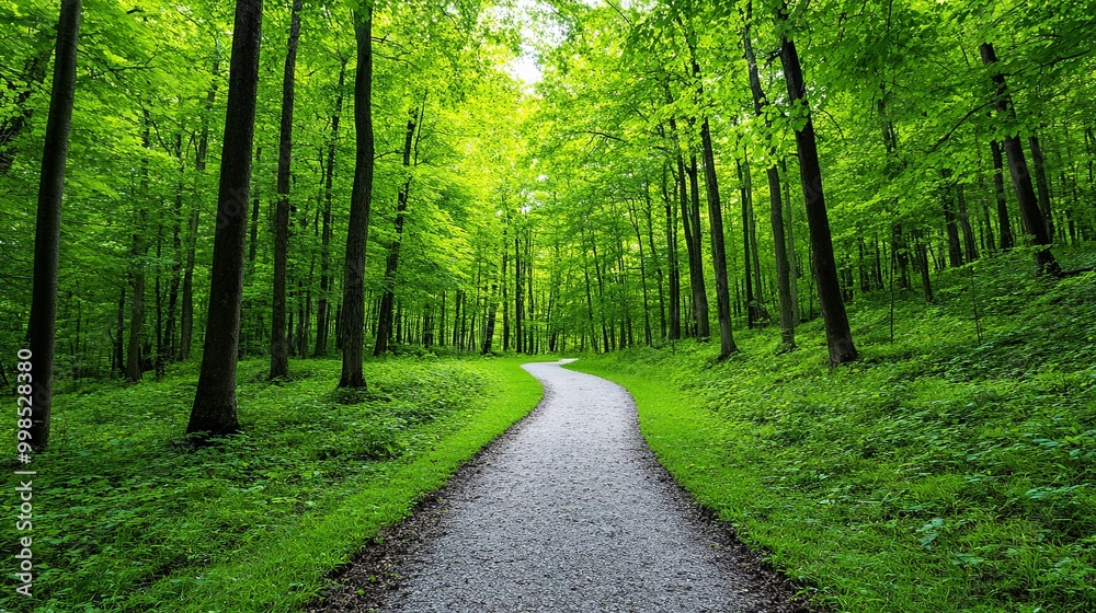 Serene Pathway Through Lush Green Forest Serene Pathway Through Lush Green Forest