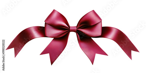 Red elegant satin ribbon and bow illustration isolated on a transparent background. Elegant Christmas, Valentine's Day or holiday celebration gift design. Festive anniversary or wedding concept.