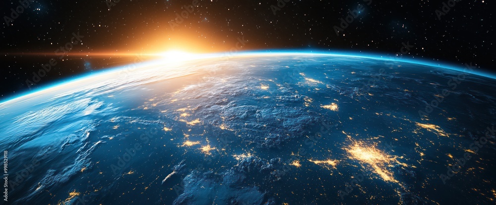 Obraz premium A view of the Earth's surface and atmosphere from outer orbit