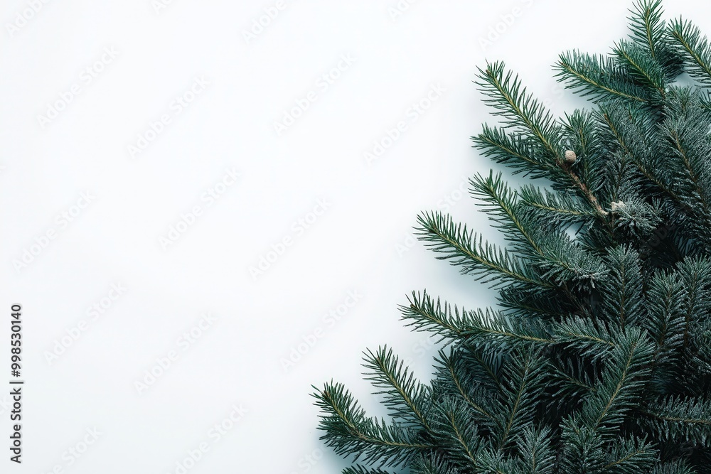 Obraz premium Pine Branches Border on White Background for Christmas