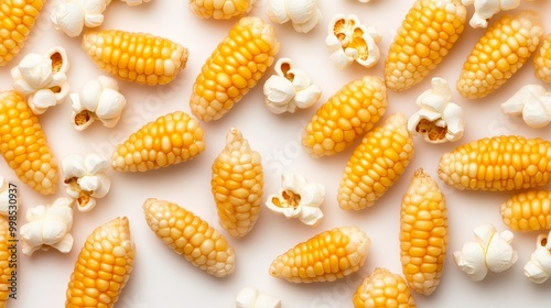 Fresh Corn and Popcorn Kernels on White Background photo