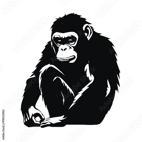 Chimpanzee Silhouette Vector – Wildlife-Themed Illustration for Creative Use photo