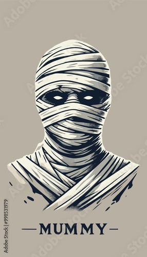 flat design illustration of a mummy covered in bandages halloween theme