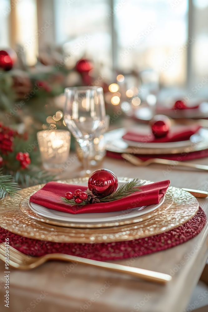 Holiday Dining Table with Christmas Ornaments and Candles Holiday Dining Table with Christmas Ornaments and Candles