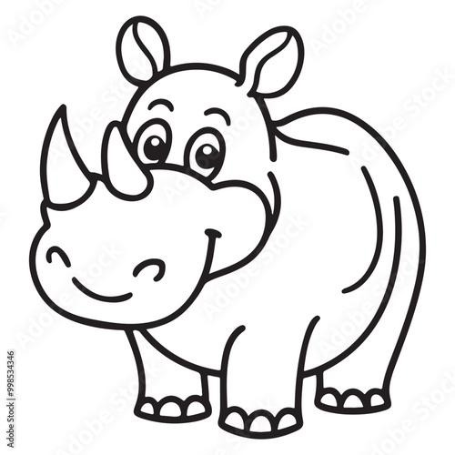 Nice Rhino Coloring Book Page for Kids Illustration