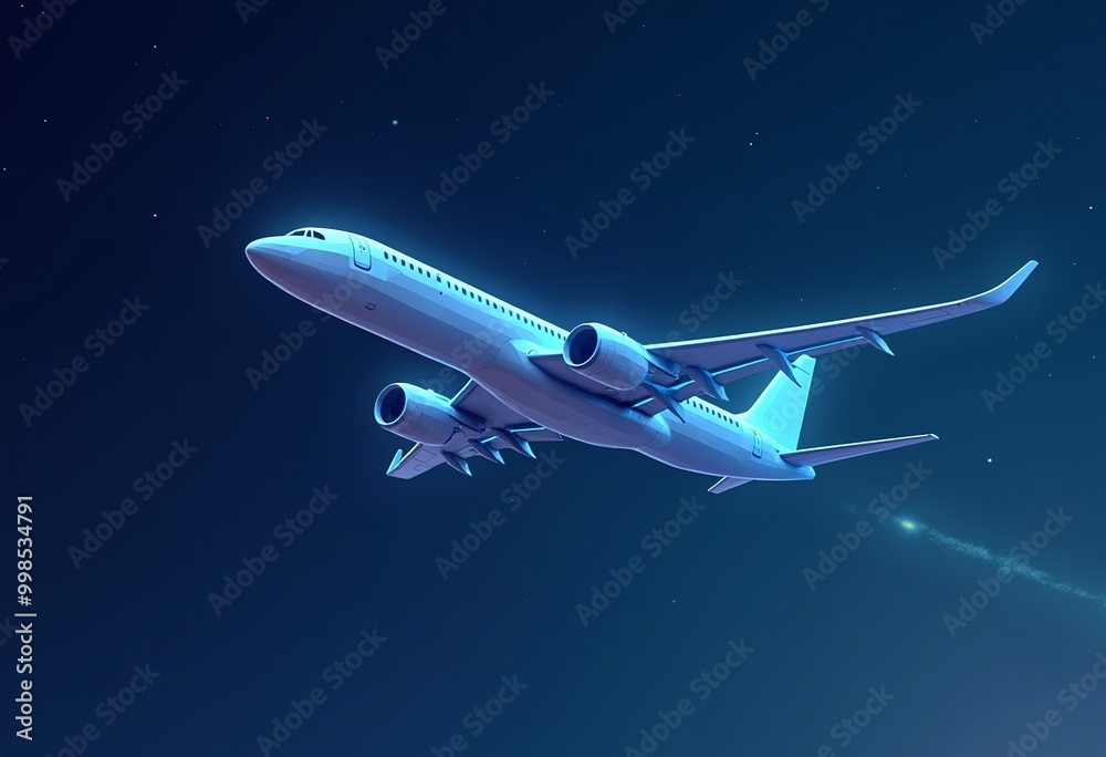 Fototapeta premium Polygonal Aircraft Ascending into the Cosmic Abyss: A Digital Art Exploration