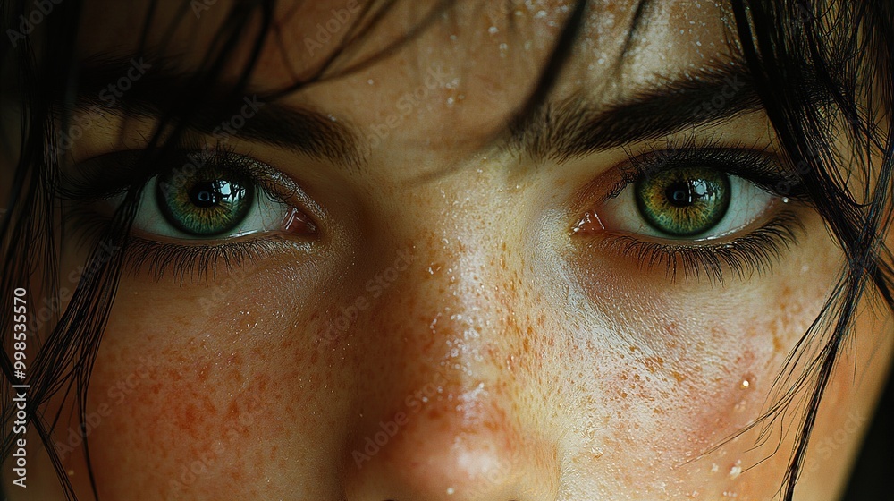 Close Up Portrait of a Woman with Green Eyes and Freckles Close Up Portrait of a Woman with Green Eyes and Freckles