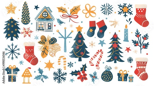 Festive Fusion: A Hand-Drawn Collection of Charming Christmas Elements for a Magical Holiday Celebration