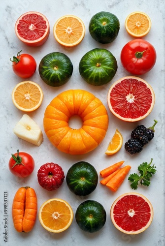 Various vegetables and fruits isolated on white background top view flat layout concept of healthy eating food background fruits beautiful