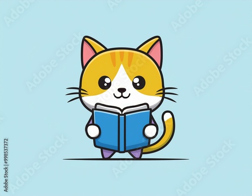 cute cat holding book logo