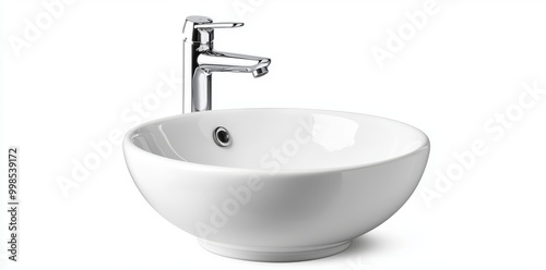 The modern white bathroom vessel sink comes with a faucet with a cutout