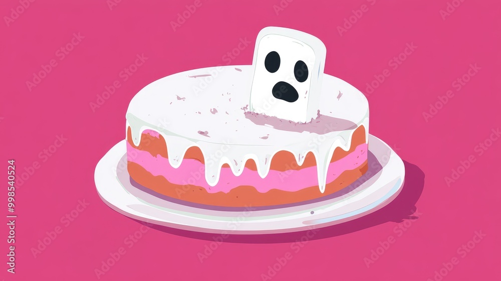 Ghost cake illustration flat design front view spooky theme animation vivid Ghost cake illustration flat design front view spooky theme animation vivid