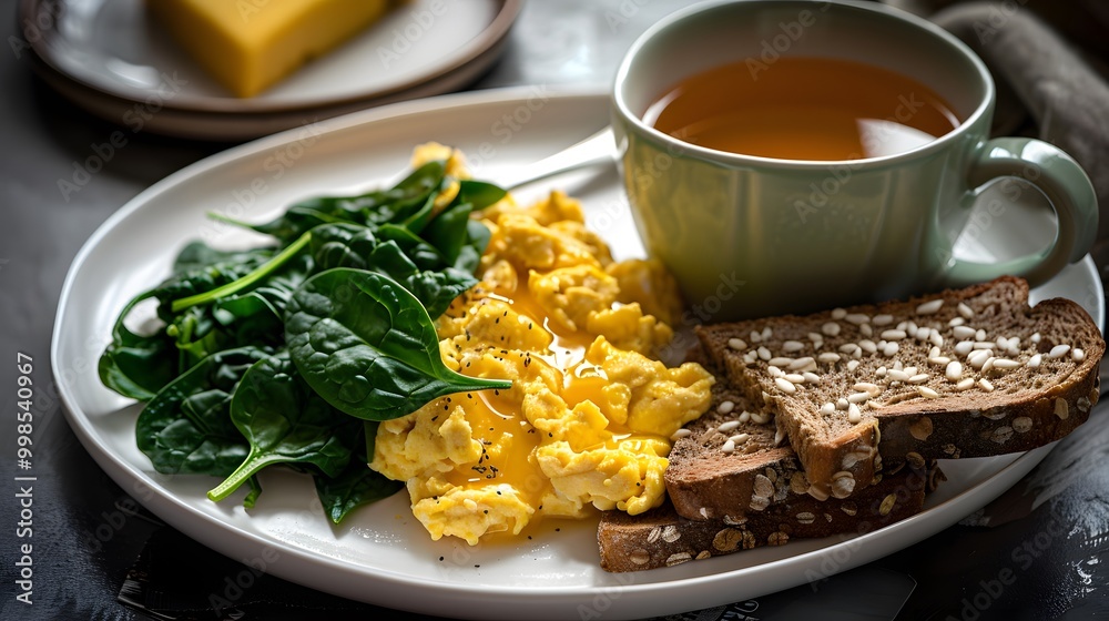 Scrambled Eggs with Toast and Spinach Scrambled Eggs with Toast and Spinach