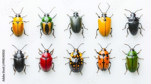 Colorful Beetles Collection on White Background