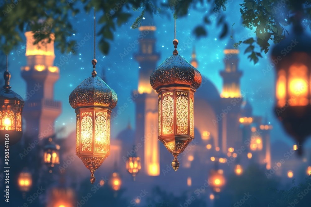 Fototapeta premium Ornate Lanterns Hanging in Front of a Mosque