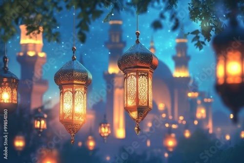 Ornate Lanterns Hanging in Front of a Mosque