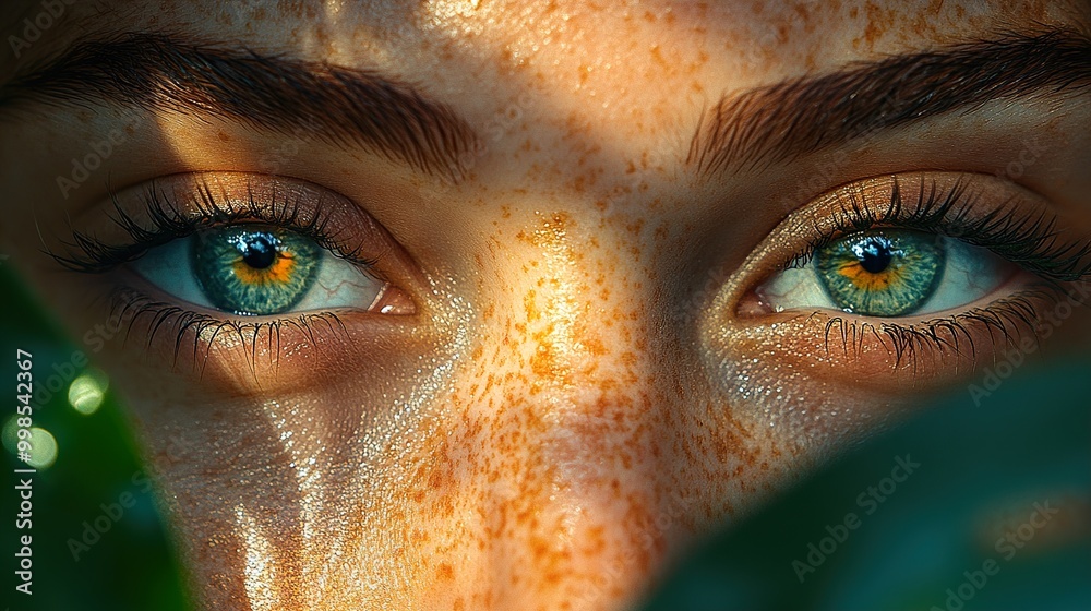 Close Up Portrait of a Woman's Eyes with Freckles Close Up Portrait of a Woman's Eyes with Freckles