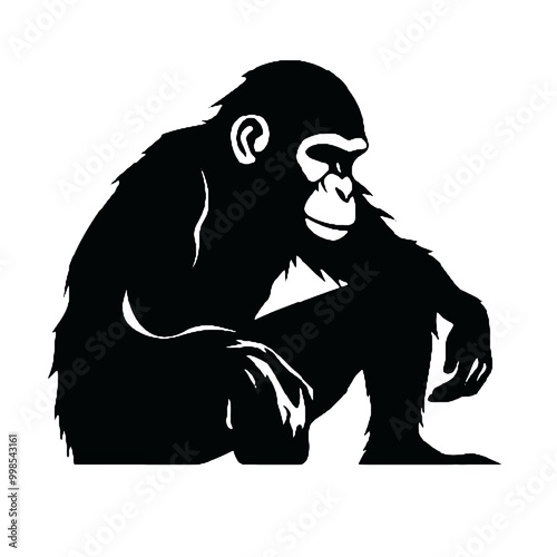 Chimpanzee Silhouette Outline – High-Quality Vector Art