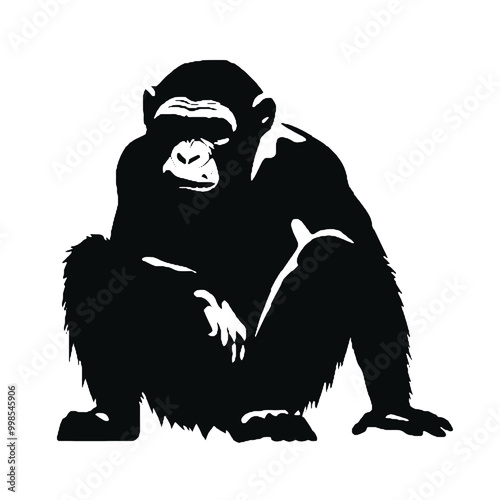 Chimpanzee Silhouette in Profile – Clean Vector Art