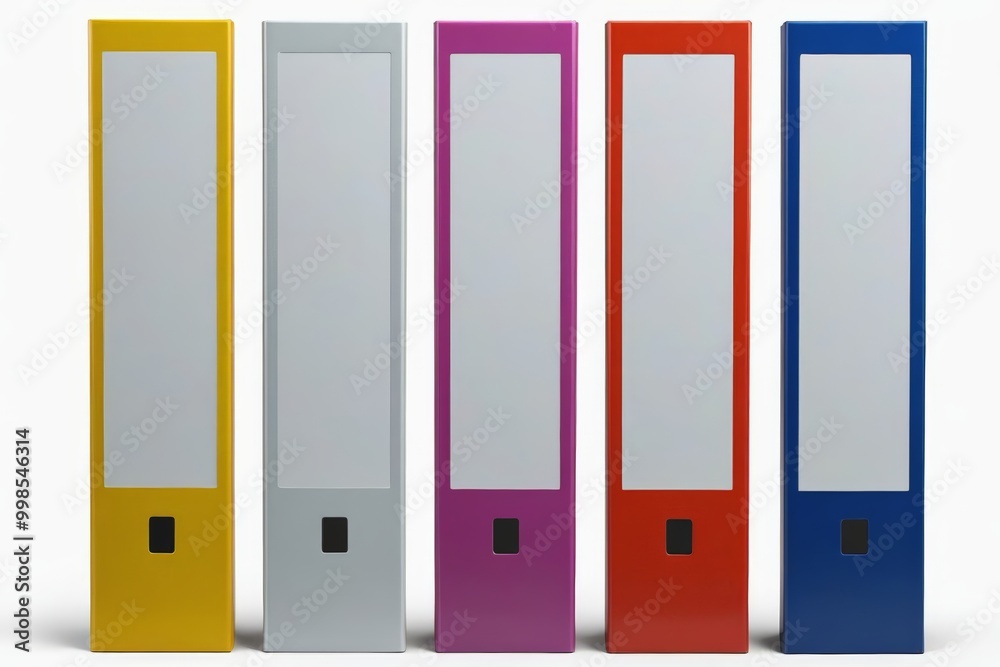 a close up of a row of colorful file folders on a white surface