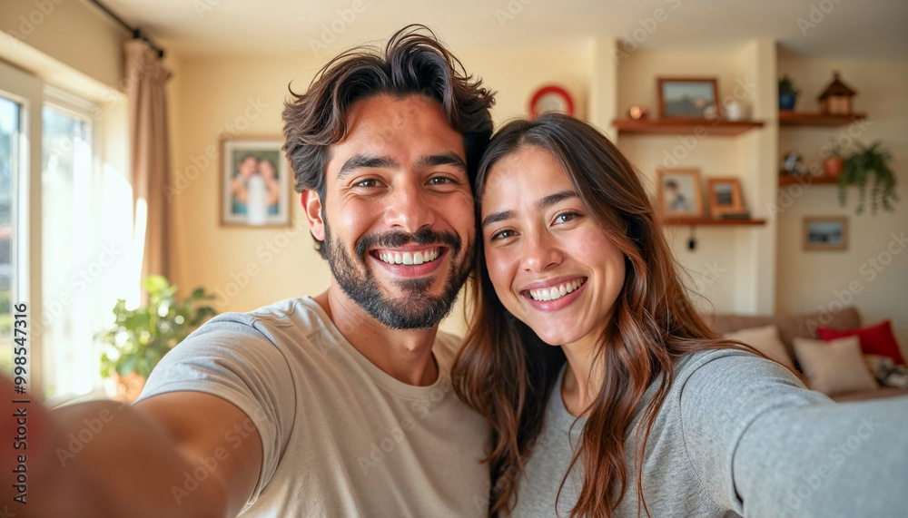 Smiling Couple Taking a Selfie at Home Smiling Couple Taking a Selfie at Home