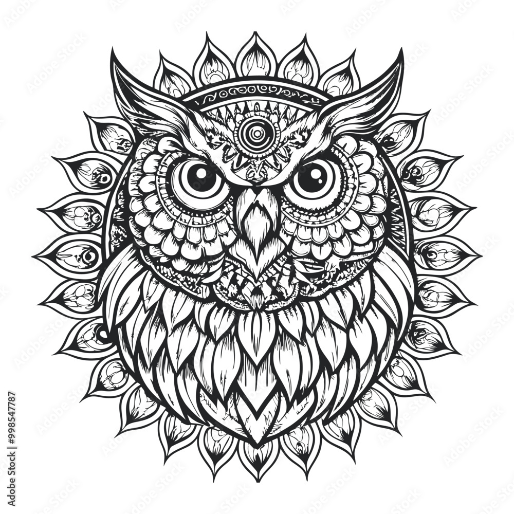 Fototapeta premium owl mandala decorative design. coloring page, tattoo design, print design