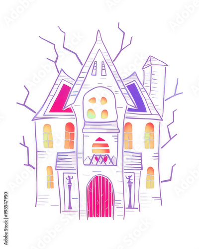 Colorful haunted house illustration
