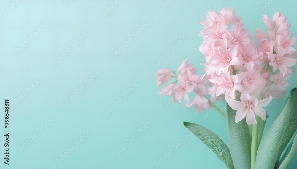 Light pastel colors pink hyacinth flower on blue background Light pastel colors pink hyacinth flower on blue background