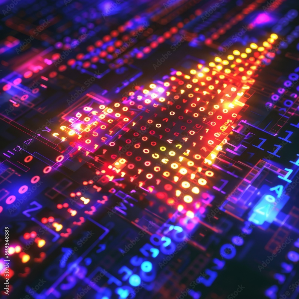 A computer screen with a red and blue line that is made up of many small squares A computer screen with a red and blue line that is made up of many small squares