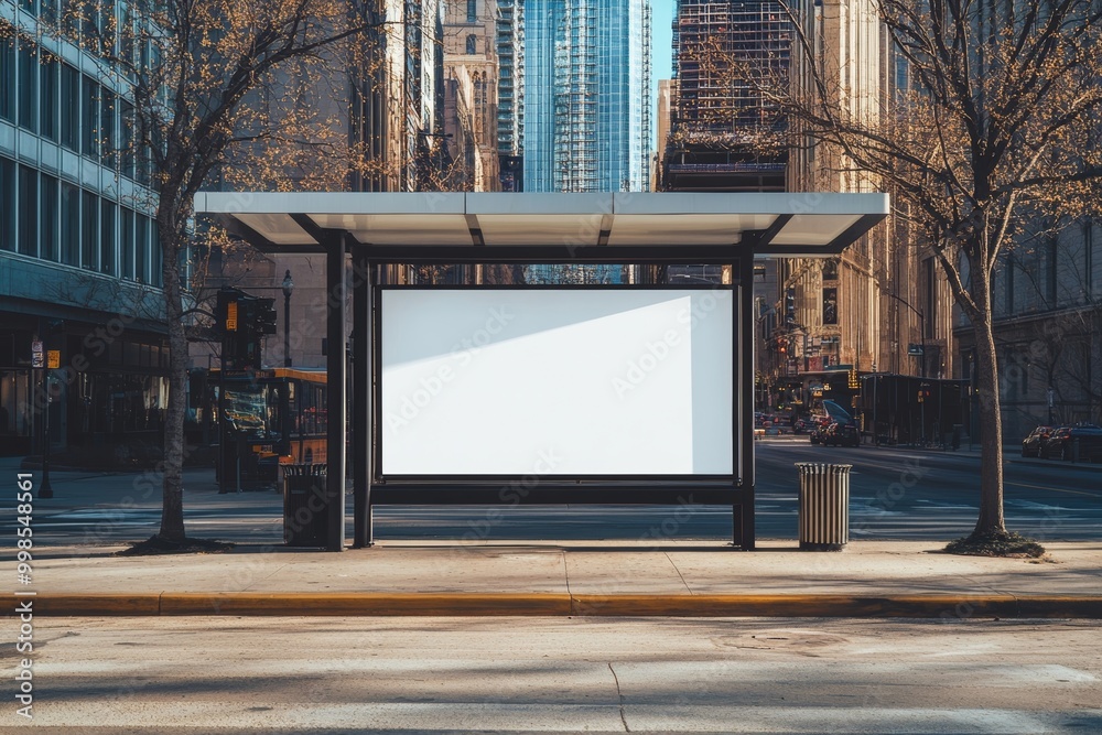 Blank Billboard at Urban Bus Stop