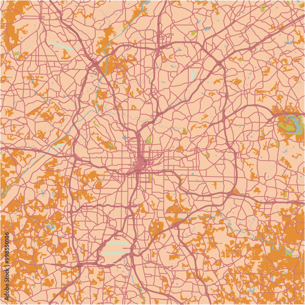 Map of Atlanta in Georgia in a sandy theme. Contains layered vector with roads water, parks, etc. Map of Atlanta in Georgia in a sandy theme. Contains layered vector with roads water, parks, etc.
