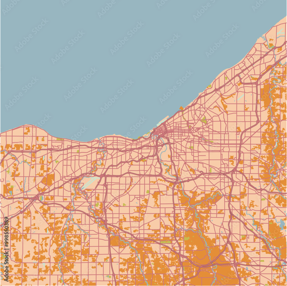 Fototapeta premium Map of Cleveland in Ohio in a sandy theme. Contains layered vector with roads water, parks, etc.