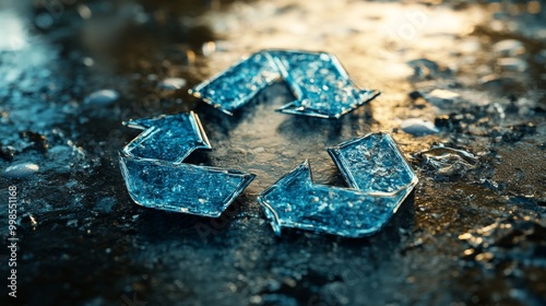 Droplets of water splattered across a black surface bearing a cluster of ice cubes photo