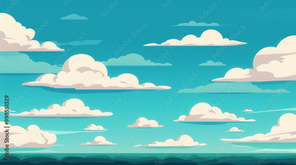 Serene Daytime Sky, a flat design illustration featuring a bright blue expanse adorned with delicate wispy clouds, evoking tranquility and openness in a minimalist style. Serene Daytime Sky, a flat design illustration featuring a bright blue expanse adorned with delicate wispy clouds, evoking tranquility and openness in a minimalist style.