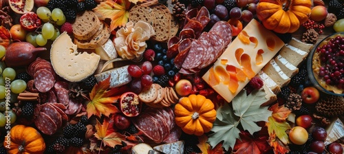 Thanksgiving Charcuterie Board with Artisanal Cheeses, Cured Meats, Fresh Fruits, and Nuts