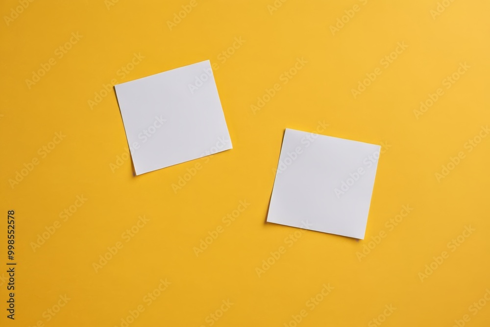two square white papers on a yellow background with a white one two square white papers on a yellow background with a white one