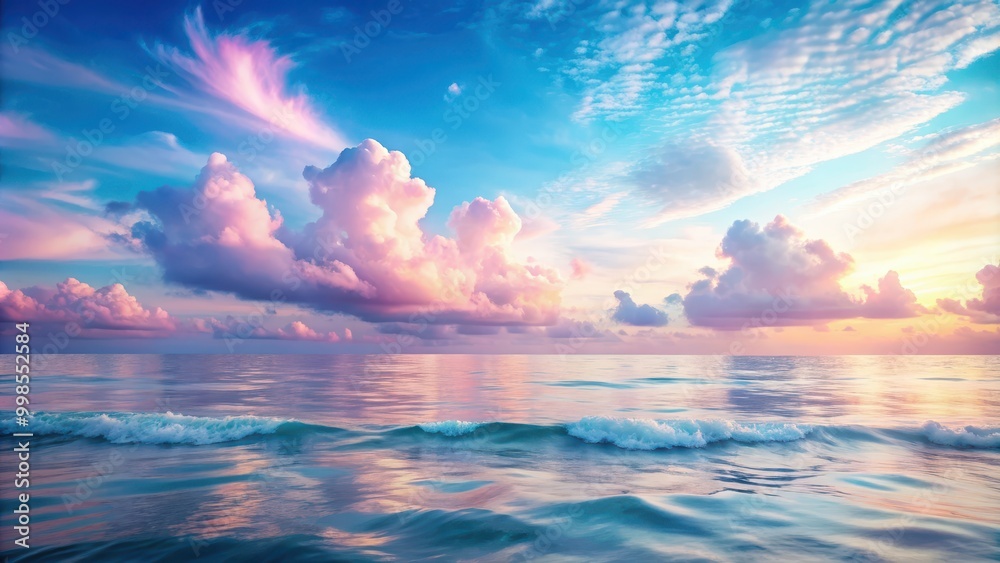 Fototapeta premium Soft pastel ocean backdrop with dreamy clouds and gentle waves, ocean, seaside, dreamscape, soft pastel, backdrop, tranquil