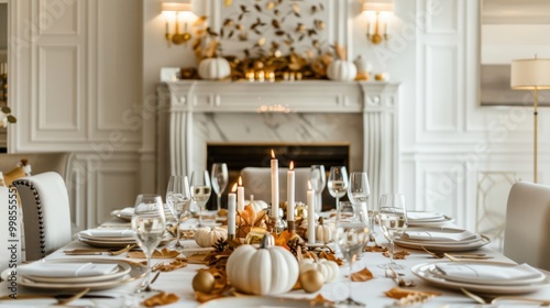 Elegant Thanksgiving Dinner Setting with Autumn Decorations in a Chic Canadian Townhouse