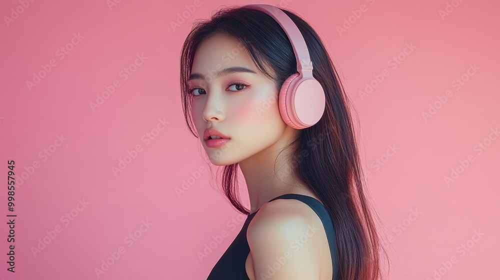 Youthful Portrait of a Woman with Headphones Youthful Portrait of a Woman with Headphones