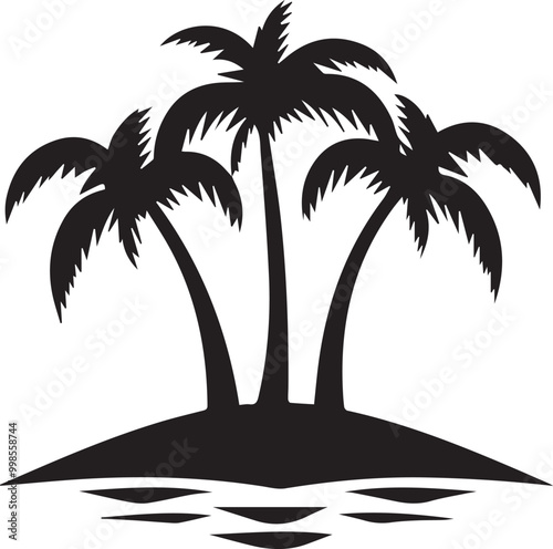 Palm tree vector outline on the island, Coconut tree vector