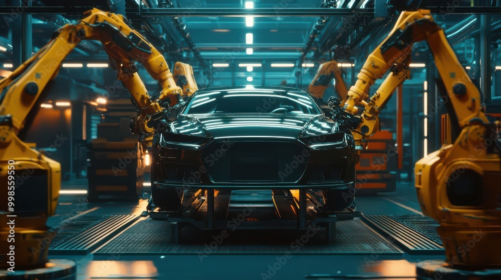 Fototapeta premium Modern Car Manufacturing with Robotic Arms 