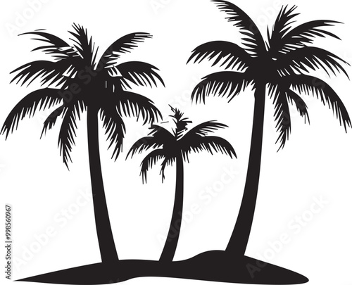 Palm tree vector outline on the island, Coconut tree vector