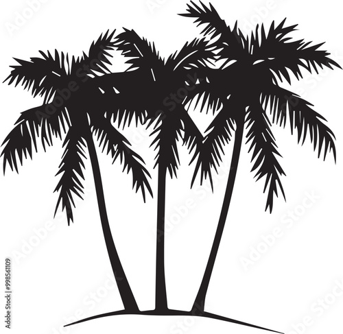 Palm tree vector outline on the island, Coconut tree vector