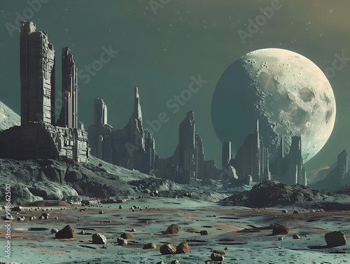 Desolate Ruins of an Ancient Lunar Civilization in the Starry Skies #998562500