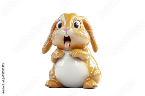 An adorable brown animated rabbit with a surprised expression, featuring wide eyes and open mouth, rendered in a charming cartoon style perfect for children's content and stock imagery. photo