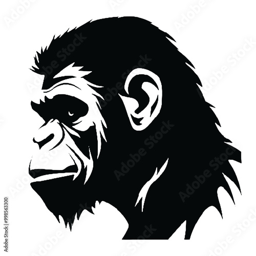 Chimpanzee Silhouette Vector Isolated on White Background