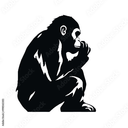 Chimpanzee Silhouette Vector Isolated on White Background